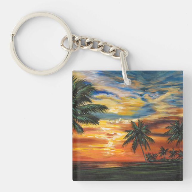 Porte-clefs Coucher de soleil tropical étonnant (Devant)