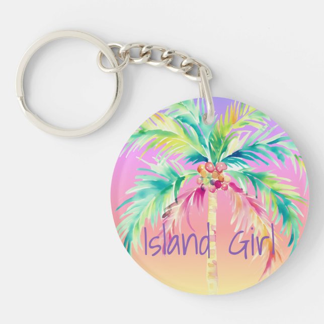 Porte-clefs Coucher de soleil tropical Palm Tree Island Girl (Devant)