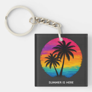 Porte-clefs Coucher de soleil tropical Palmiers Design Rétro