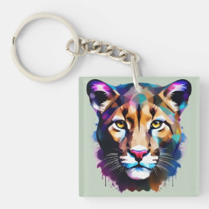 Porte-clefs Cougar Color Splash Art Abstrait,