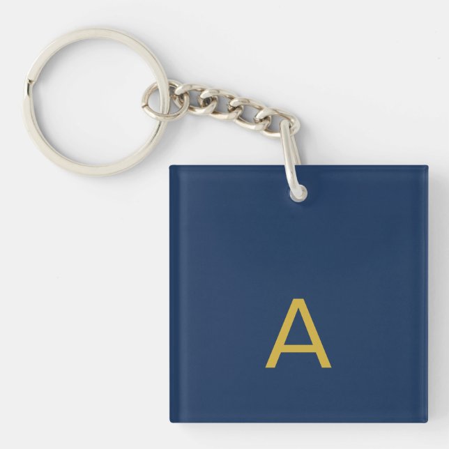 Porte-clefs Couleur Or & Bleu Monogramme Initial Professionnel (Devant)