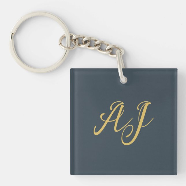 Porte-clefs Couleur Or Charbon Monogramme Initial Professionne (Devant)