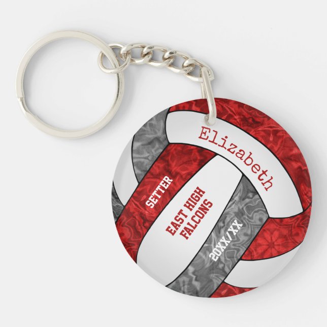 Porte-clefs couleur rouge gris de l'équipe volleyball personna (Devant)
