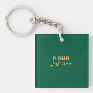 Porte-clefs Couleur verte or élégante moderne minimaliste nom
