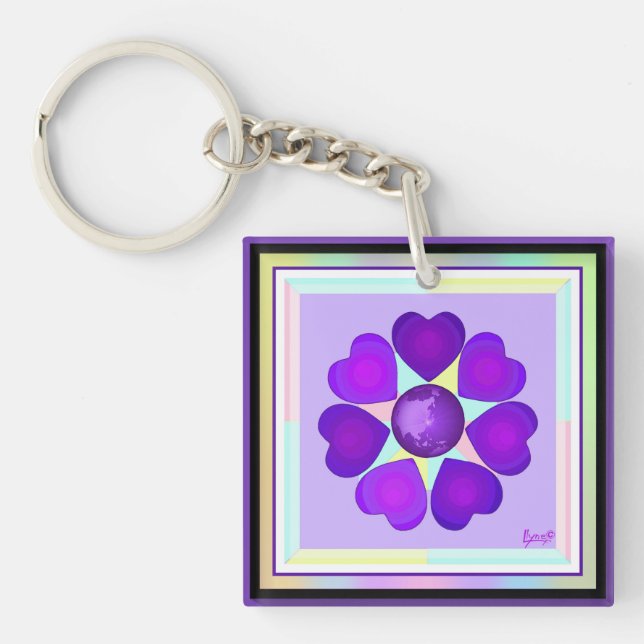 Porte-clefs Couleurs pastel & coeurs violets battre (Devant)