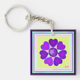 Porte-clefs Couleurs pastel & coeurs violets battre