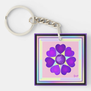 Porte-clefs Couleurs pastel & coeurs violets battre