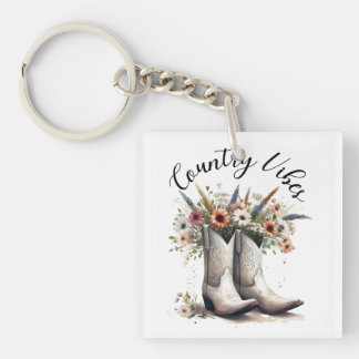 Porte-clefs Country Vibes Bottes et fleurs occidentales Aquare