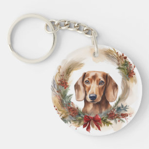 Porte-clefs Coupe de fête de la couronne de Noël de Dachshund