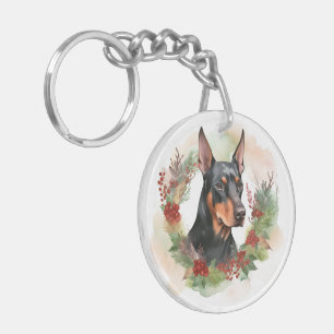 Porte-clefs Coupe festive Doberman Christmas Wreath