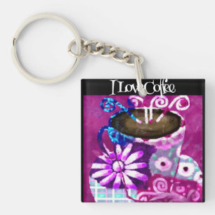 Porte-clefs Coupe Whimsical de café Peinture Abstraite Purple