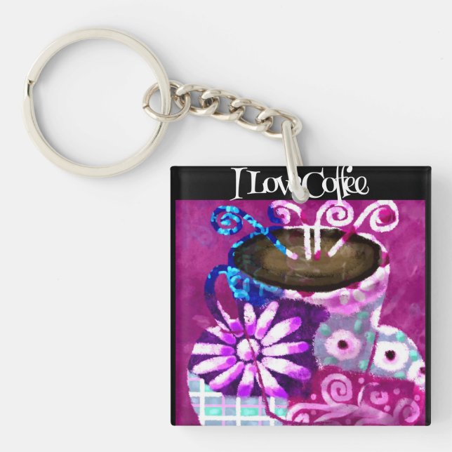Porte-clefs Coupe Whimsical de café Peinture Abstraite Purple (Devant)