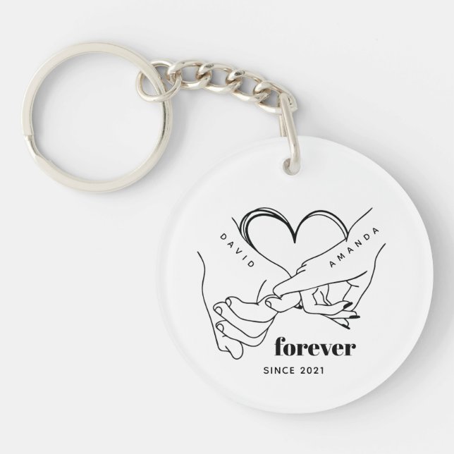 Porte-clefs Couple avec le nom Custom Anniversary Idée cadeau (Devant)