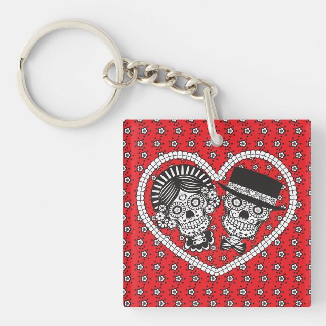 Porte-clefs Couple crâne sucre (Devant)