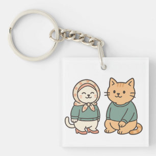 Porte-clefs "Couple de chat en caricature adorable dans des te