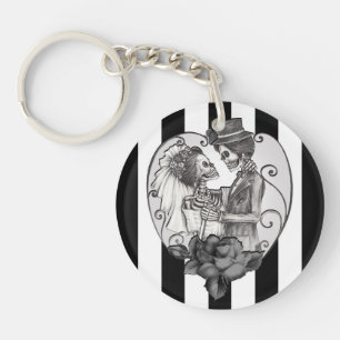 Porte-clefs Couple de Mariage Danse de Squelette Rayé Amour