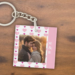 Porte-clefs Couple de photo rose et blanc mignon