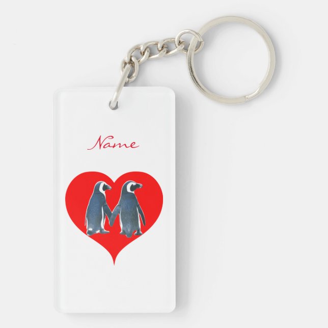 Porte-clefs Couple de pingouins Inséparables Red Hearts Thunde (Dos)