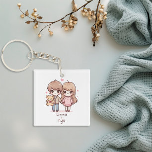 Porte-clefs Couple d'ours en peluche de style Chibi personnali