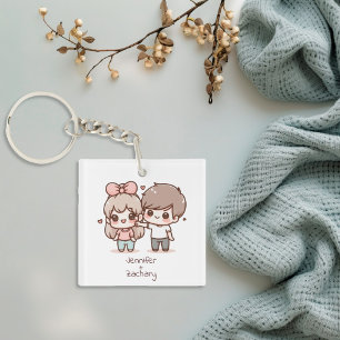 Porte-clefs Couple Flirt Personnalisé De Style Chibi