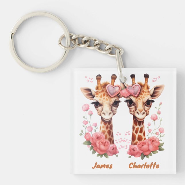 Porte-clefs Couple Giraffe personnalisé pour la Saint-Valentin (Devant)