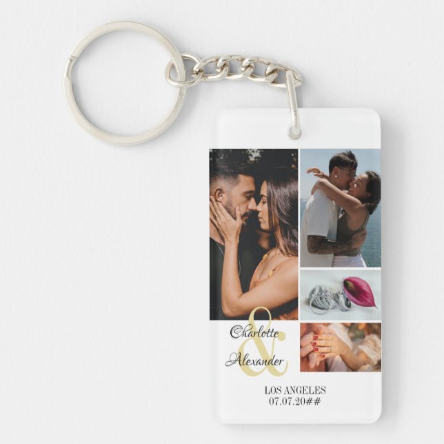 Porte-clefs Couple Image personnalisée Texte 5 Photo Collage (Devant)