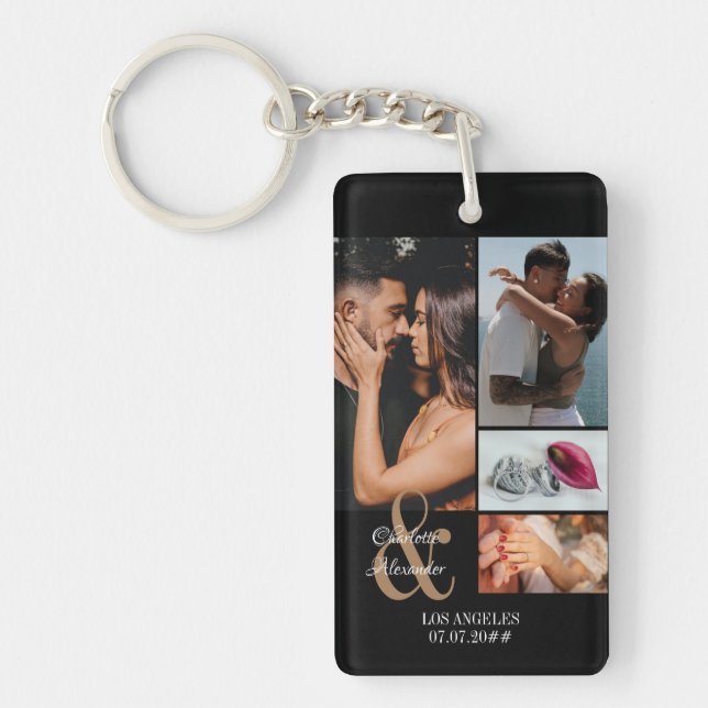 Porte-clefs Couple Image personnalisée Texte B 5 Photo Collage (Devant)