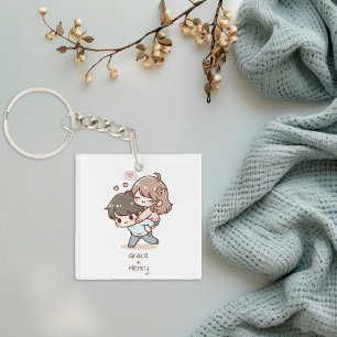 Porte-clefs Couple Joué Personnalisé De Style Chibi