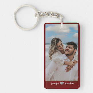 Porte-clefs Couple Photo Parties scintillant Coeur argenté Nom
