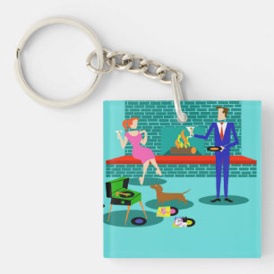 Porte-clefs Couple rétro avec Porte - clé acrylique chien