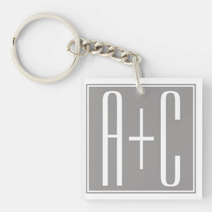Porte-clefs Couples chics Initails   blanc et gris