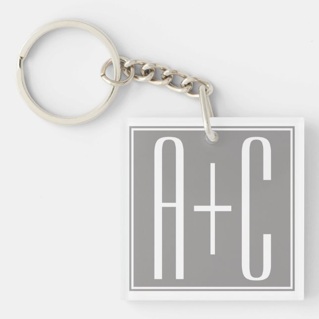 Porte-clefs Couples chics Initails | blanc et gris (Devant)