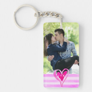 Porte-clefs Couples personnalisés 2 X Photo Aquarelle Coeur