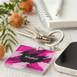 Porte-clefs Coups de pinceau nuances de rose chaud nom avec mo