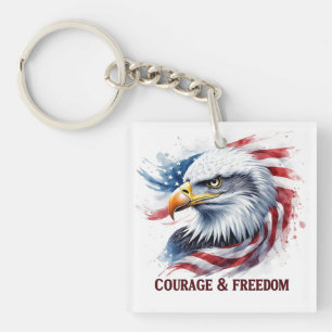 Porte-clefs Courage & Liberté Drapeau USA Cadeau Patriotique