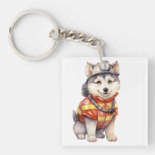 Porte-clefs Courageux pompier Sibérien Husky Chien honorant