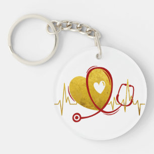 Porte-clefs Courbe de cœur avec stethoscope médical 1