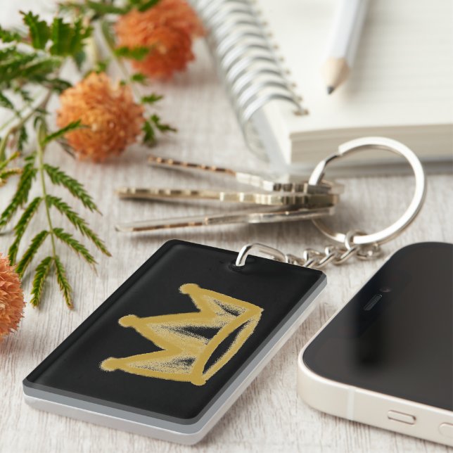 Porte-clefs Couronne de graffiti en or avec nom (Devant droit)