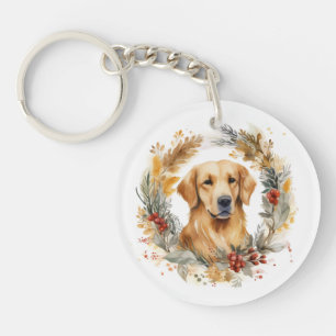 Porte-clefs Couronne de Noël au Golden Retriever Chien de fête