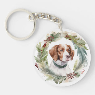 Porte-clefs Couronne de Noël Brittany Spaniel Chien festif