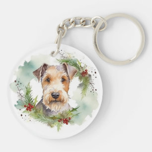 Porte-clefs Couronne de Noël de Wirefox Terrier Chien festif
