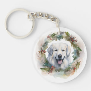 Porte-clefs Couronne de Noël des Pyrénées majestueuses Chien f