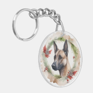 Porte-clefs Couronne de Noël festive de Malinois belge