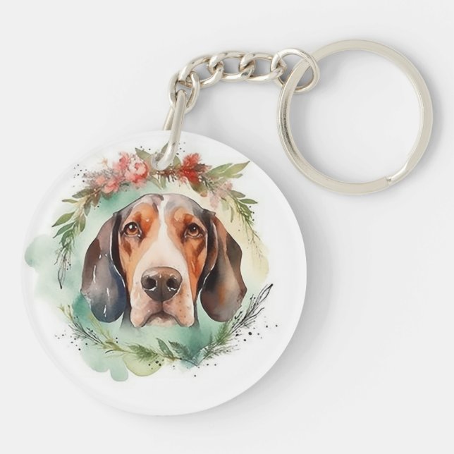 Porte-clefs Couronne de Noël festive Treeing Walker Pup (Dos)