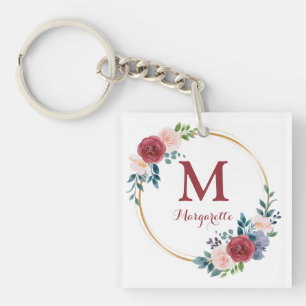 Porte-clefs Couronne de Rose de Bourgogne Monogramme et nom pe