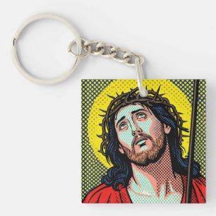 Porte-clefs Couronne d'épines Religious Pop Art en demi-teinte
