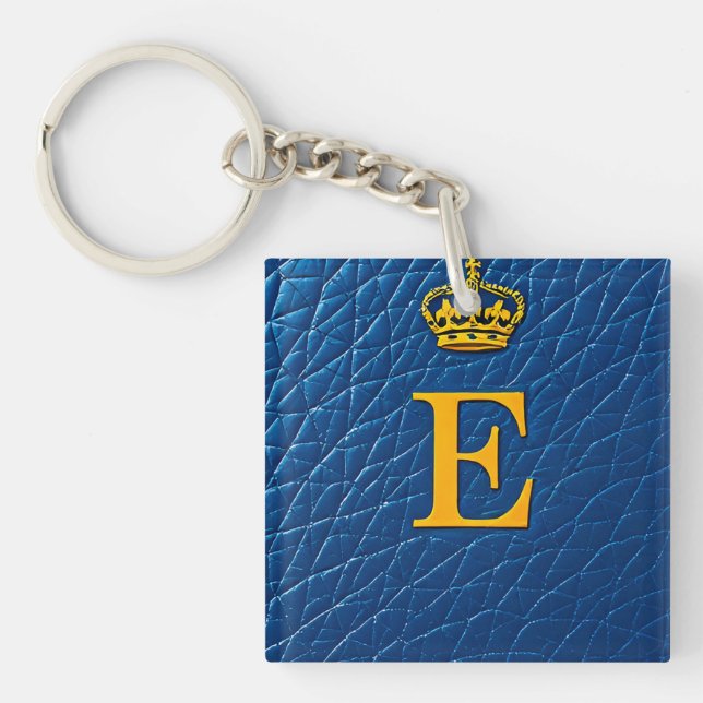 Porte-clefs Couronne d'or au-dessus de la lettre élégante E (Devant)