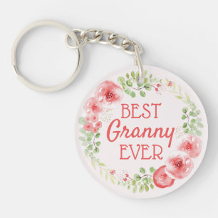 Porte-clefs Couronne florale aquarelle Meilleure Mamie