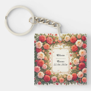 Porte-clefs Couronne florale de mariage personnalisée avec nom