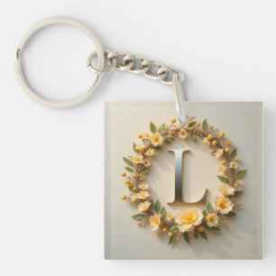 Porte-clefs Couronne florale Lettre dorée L Monogramme élégant